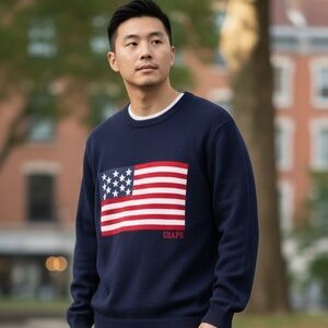 NEW Chaps Dark Blue Sweater with American Flag Design